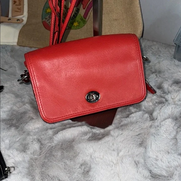 Coach Red Leather Crossbody Bag with Silver Hardware